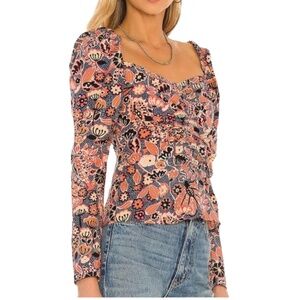 A.L.C. Chandler Floral Cotton Sweethear Top Dark Navy/Chestnut Size 4